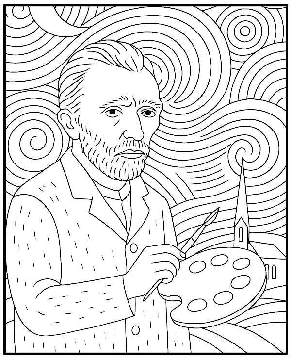 Painter Vincent van Gogh coloring page for adults