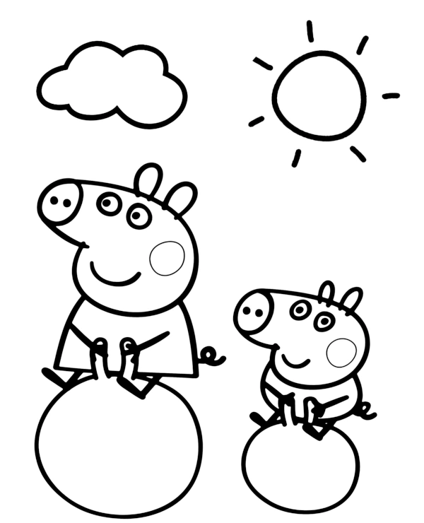 Peppa and George on fitness balls