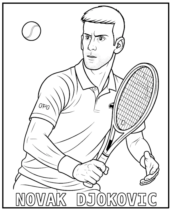 Novak Djokovic tennis player coloring page
