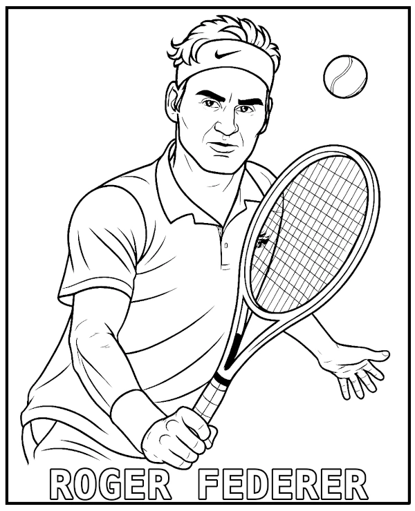 Roger Federer tennis player coloring page printable