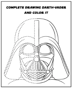 Printable Star Wars puzzle for kids complete the Vader drawing