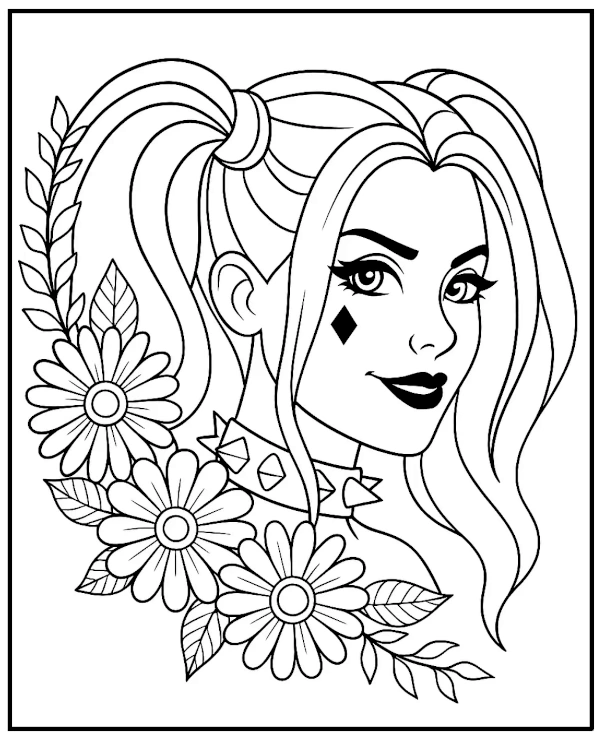 Harley Quinn coloring page for adults
