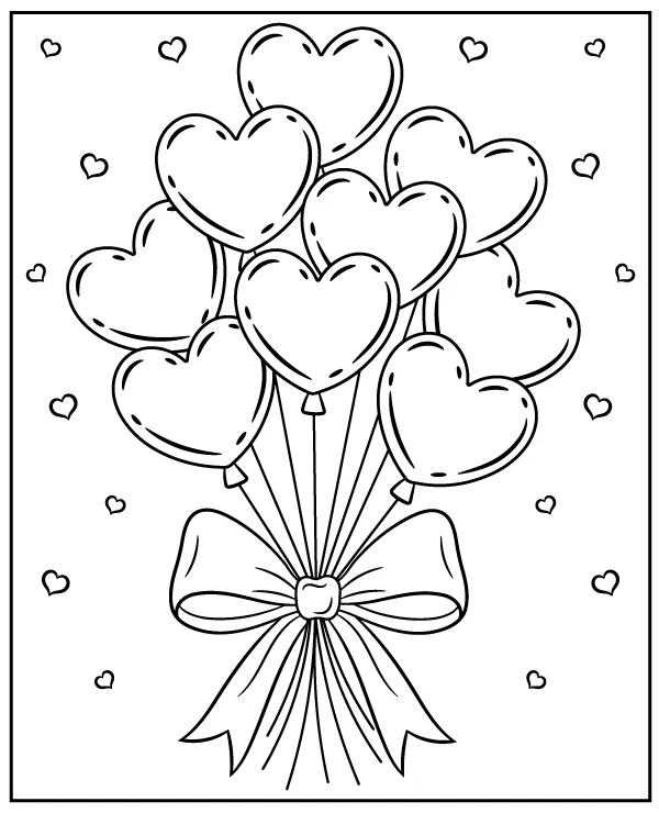 Valentines Day heart balloons coloring page