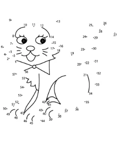 Print worksheet for kids with a cat - connect the dots