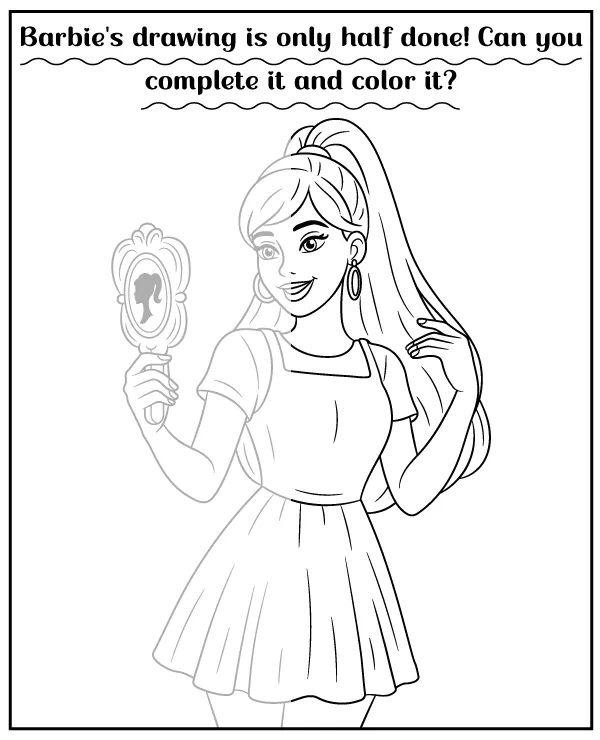 Finish and color the Barbie picture - a task for children