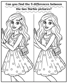 Spot 8 differences between Barbie pictures - puzzle for girls