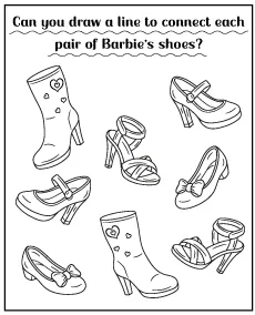 Connect matching pairs of Barbie shoes - puzzle for children