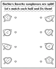Connect the right halves of Barbie's sunglasses - puzzles for girls