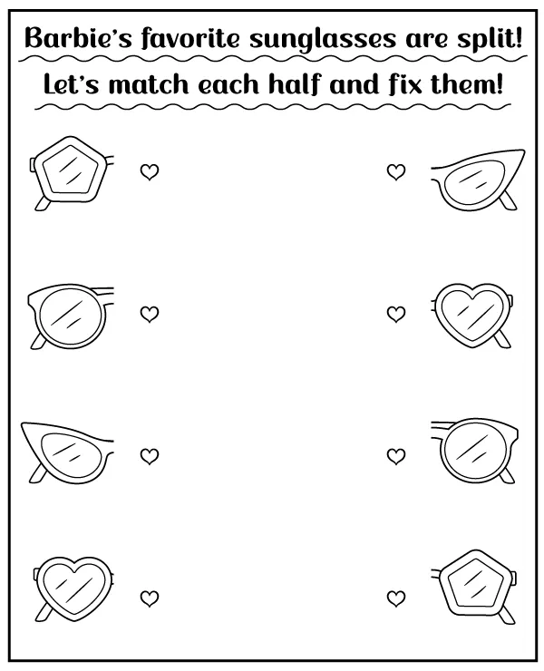 Connect the matching halves of Barbie's sunglasses
