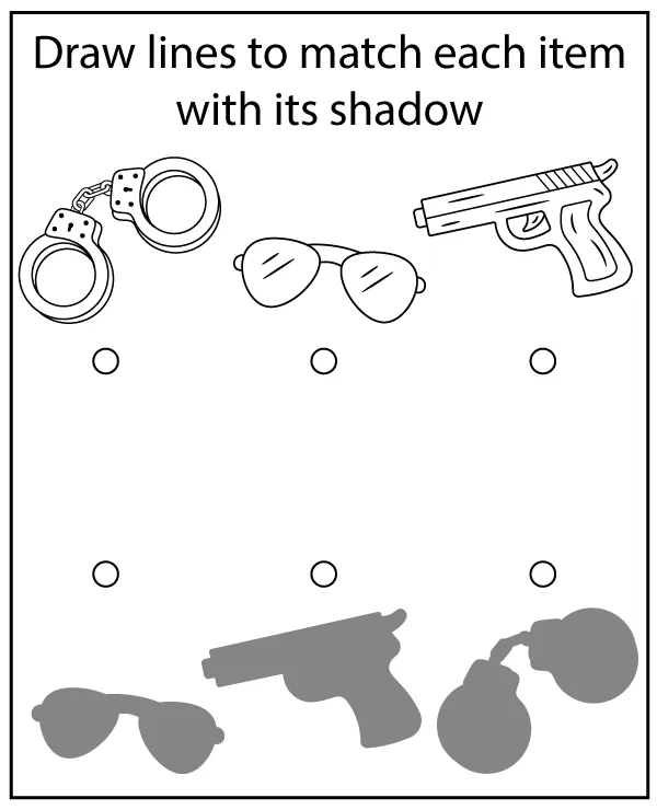 Match shadows to objects - printable puzzle for kids