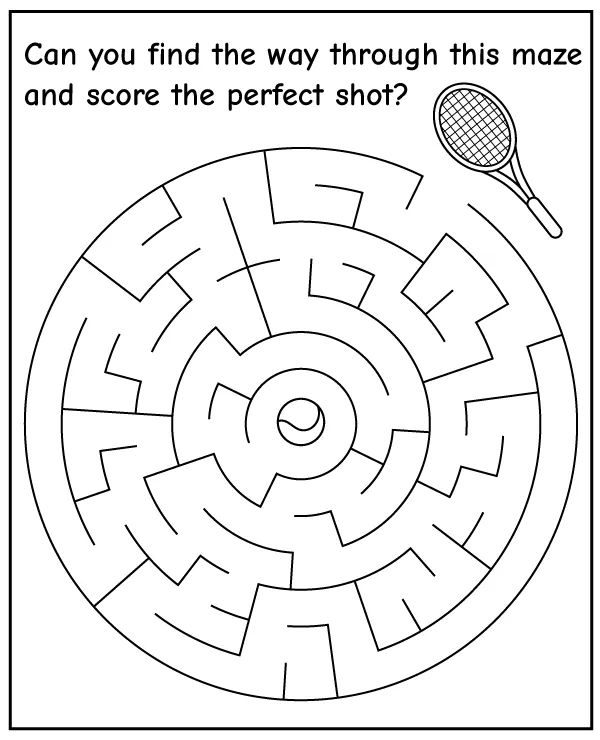 Tennis maze - printable puzzle for children