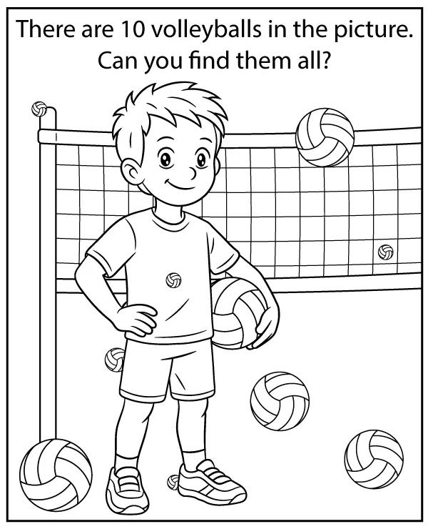 Find all hidden volleyball balls - puzzle for children