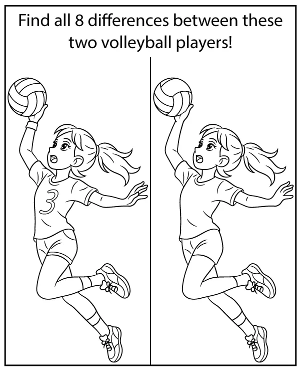 Find 8 differences between two volleyball players