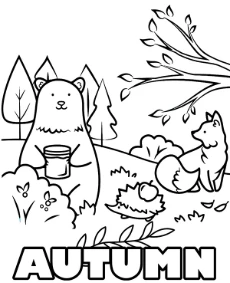 Cheerful Autumn related coloring page with forest animals
