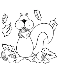 Squirrel holding an acorn coloring sheet for children