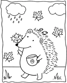 Fall coloring page with a cute hedgehog