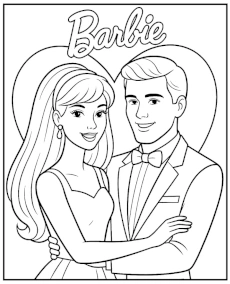 Barbie with Ken romantic coloring page printable