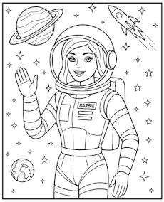 Barbie astronaut coloring page for children