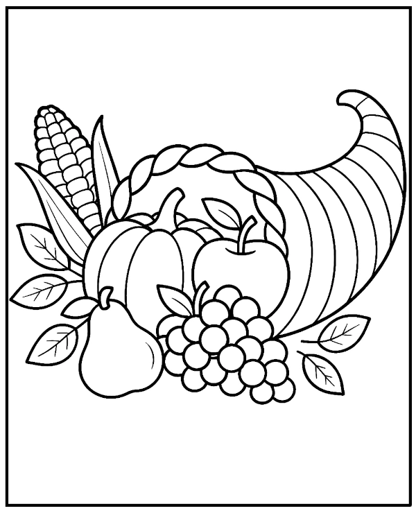 Cornucopia coloring page - fruit and vegetables