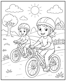 Children riding bikes in the summer