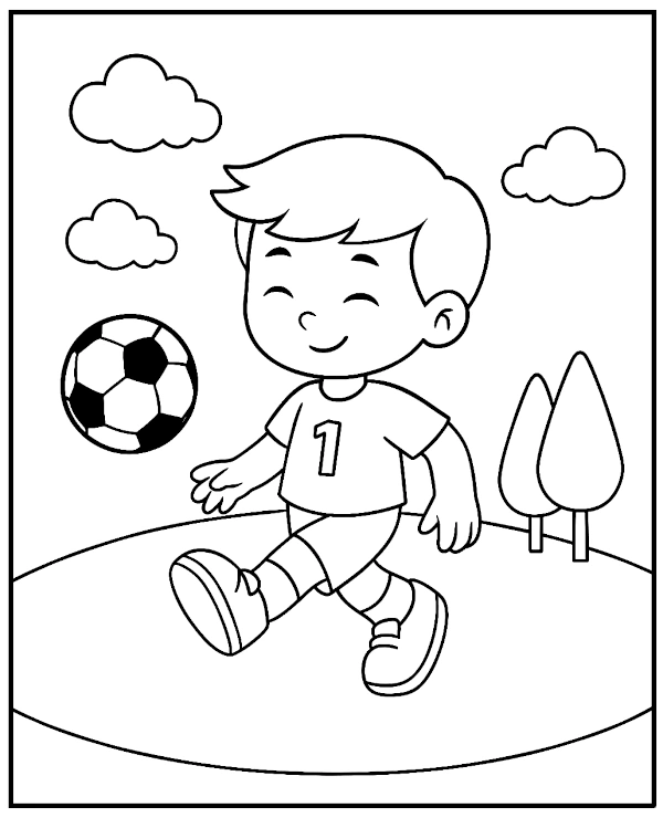A little boy with a ball - easy coloring page for kids