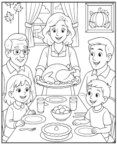 Family meal coloring page printable
