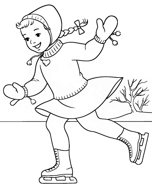 Girl skating on the ice rink coloring page