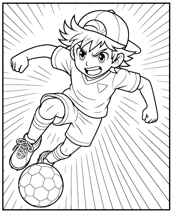 Manga style soccer striker coloring page printable