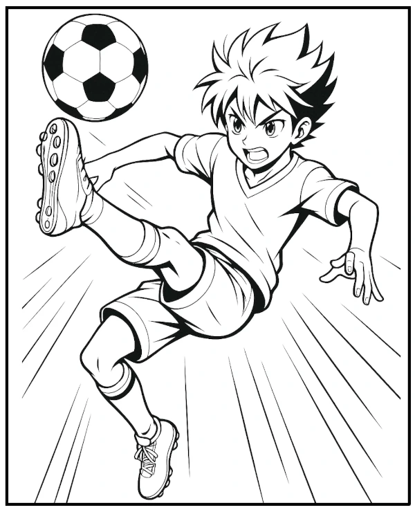 Soccer bicycle kick manga style coloring page football