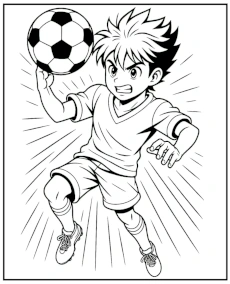 Soccer player with a ball coloring page manga/anime style