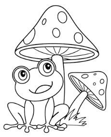 Mushroom & frog coloring page for children