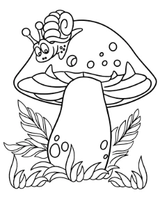 Coloring page mushroom with a snail