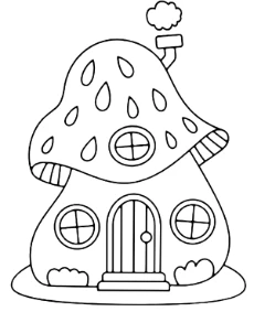 Mushroom house coloring sheet for kids