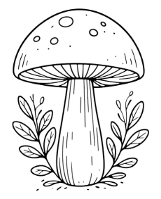 Realistic mushroom coloring page for autumn