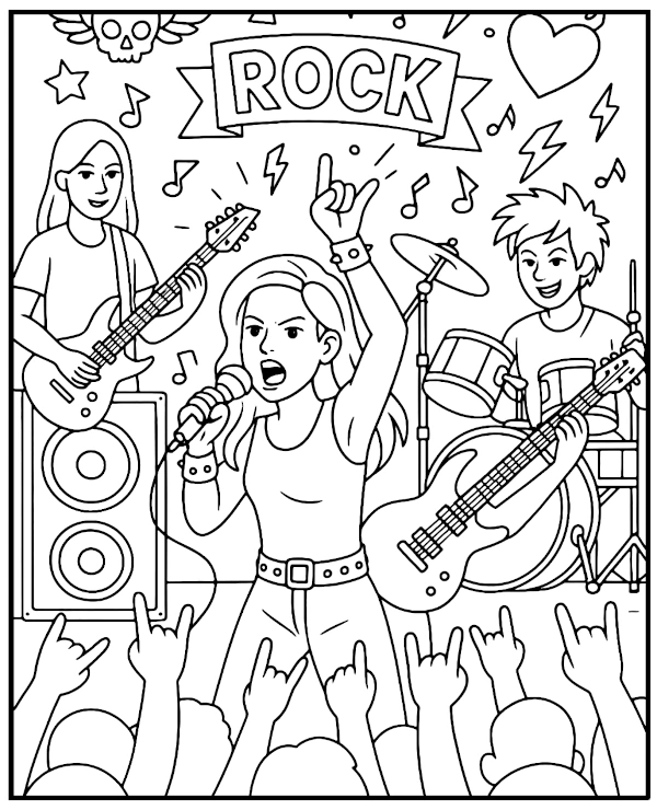 Rock concert coloring page for children