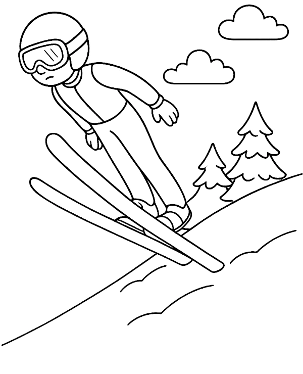 Ski jumper coloring page for children