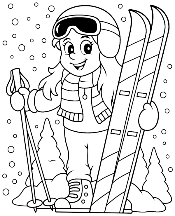 Girl skiier coloring page ski
