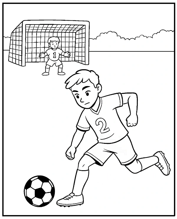 Two boys playing soccer coloring page