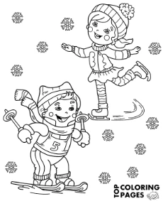Sport activities in winter - coloring pages for kids