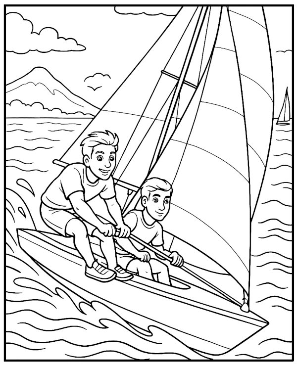 Yachting boys coloring page printable