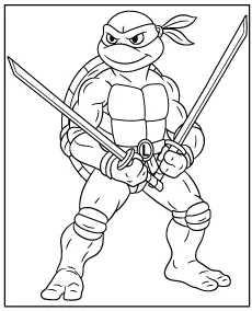 Turtle Leonardo with katanas coloring page