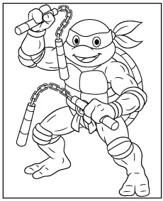 Ninja Turtle Michelangelo with nunchaku coloring page