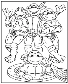 All four Ninja Turtles together coloring page