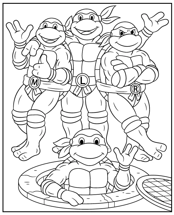 Ninja Turtles together coloring page for children