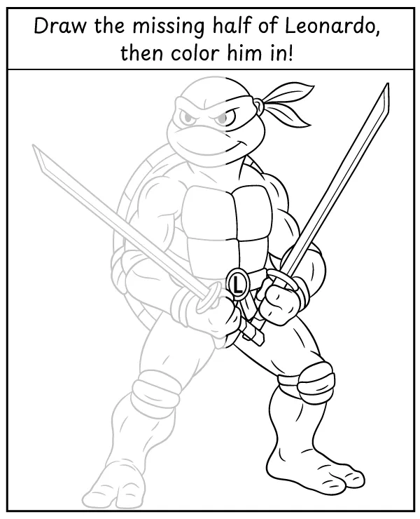 Draw the missing half of Leonardo - TMNT puzzle for kids