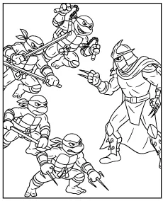 Ninja Turtles vs Shredder coloring page