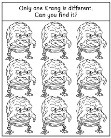 Fnd the odd Krang - printable Ninja Turtles puzzles for kids