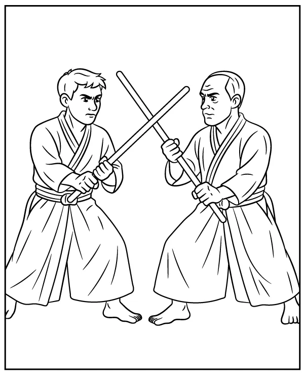 Aikido fight coloring page 