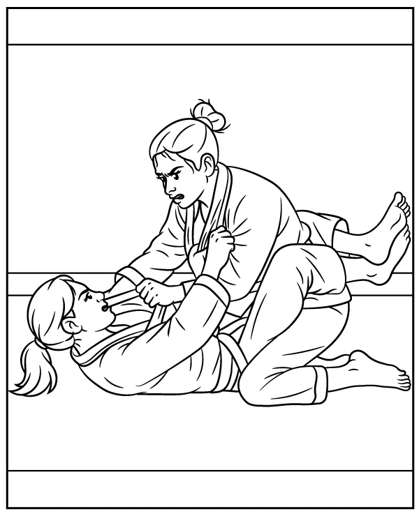 Women's Brazilian Jiu Jitsu Fight Coloring Page