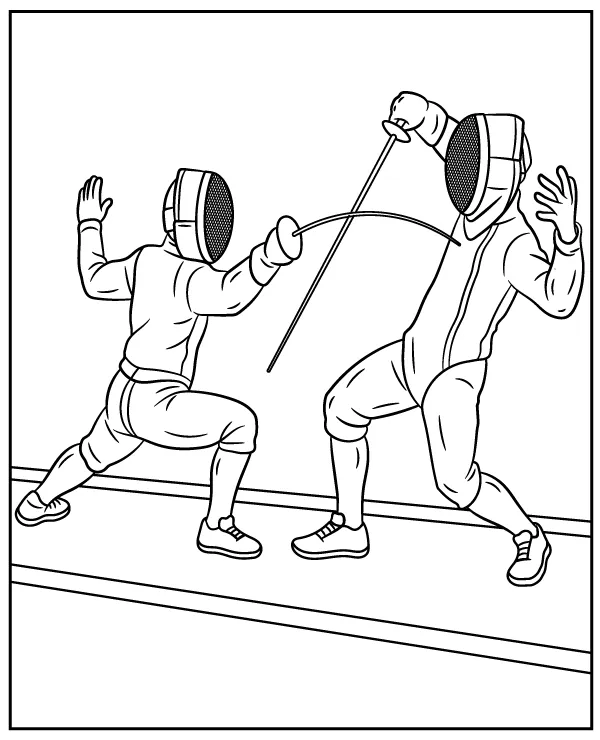 Fencing fight coloring page for children